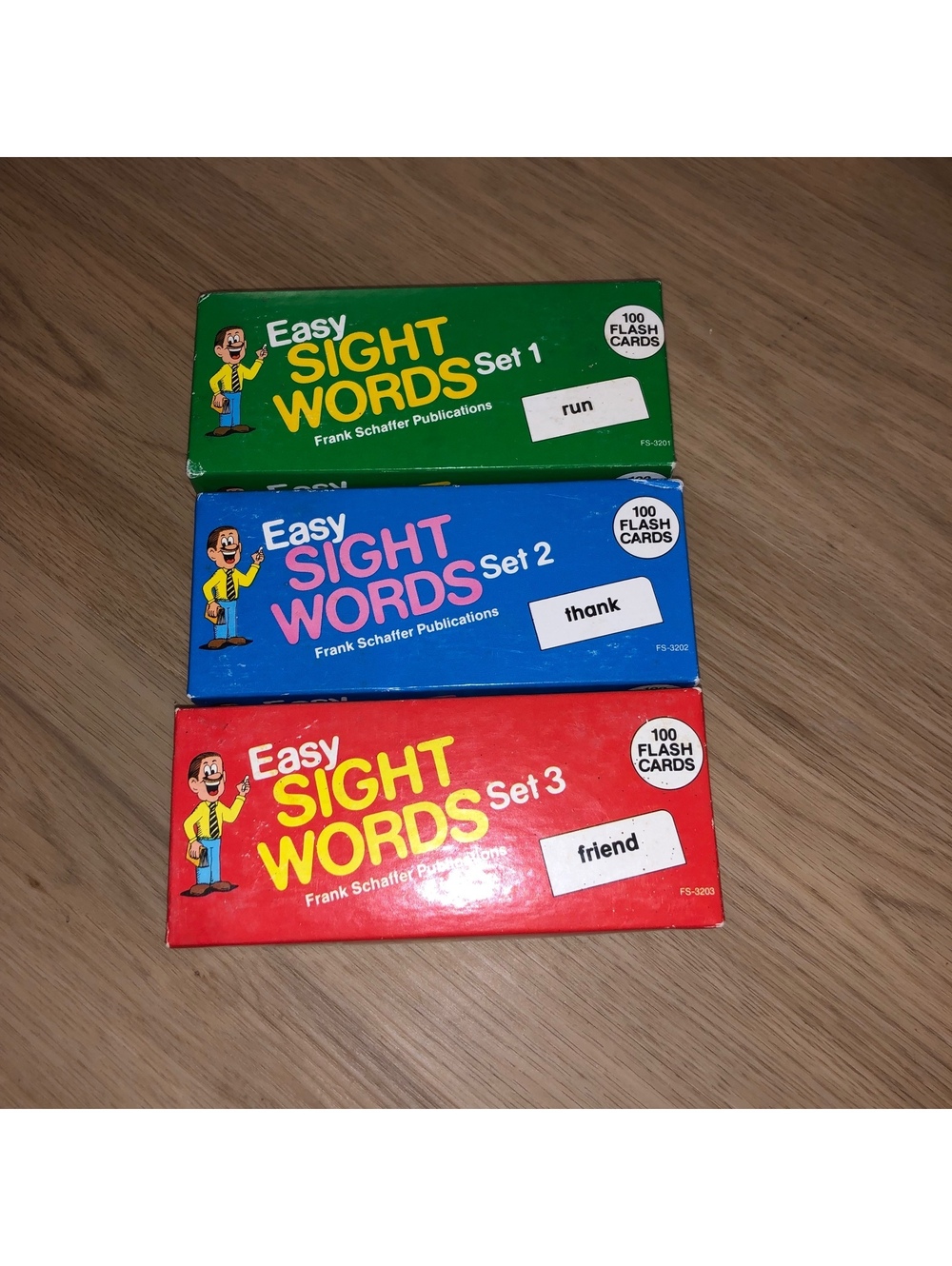 FRANK SCHAFFER EASY SIGHT WORDS FLASH CARD BOX SET 1, 2 & 3 100/BOX 1987 vintage